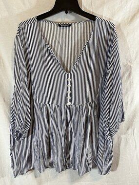 Bloomchic Women’s 3X (26) Blue & White Striped Blouse